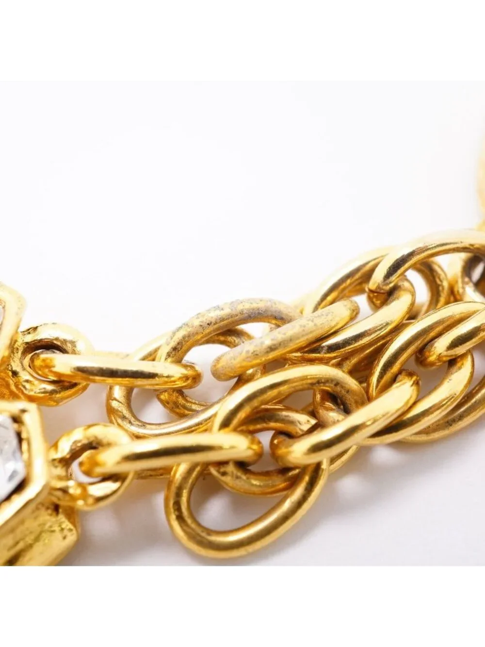 Chanel Necklace Vintage CC Logo Gold Plated Rhinestone